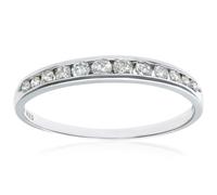 Jewelco London 9ct White Gold Round 1/4ct Diamond Dozen Stone Channel Set Half Eternity Ring 1.5mm