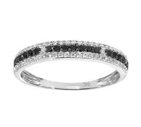 Jewelco London 9ct White Gold Round 17pts Diamond Round 16pts Black Diamond Inverted Eternity Ring 1.5mm - Size M
