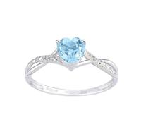 Jewelco London 9ct White Gold Round 1pts Diamond Heart 0.98ct Blue Topaz Heart Dress Ring