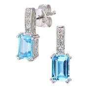 Jewelco London 9ct White Gold Round 3pts Diamond Octagon 1.3ct Blue Topaz Inverted Popsicle Drop Earrings - DE1AXL600WBT