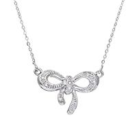 Jewelco London 9ct White Gold Round 5.3pts Diamond Bow Lavalier Necklace 18 inch 46cm - PNEAXL01962W