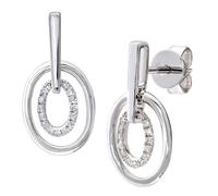 Jewelco London 9ct White Gold Round 5pts Diamond Double Halo Hoop Drop Earrings - DE1AXL123W