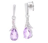 Jewelco London 9ct White Gold Round 5pts Diamond Pear 0.71ct Amethyst Kiss Crossover Drop Earrings - PE0AXL5562WAM