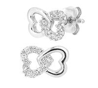 Jewelco London 9ct White Gold Round 6pts Diamond Heart Stud Earrings - PE0AXL5599W