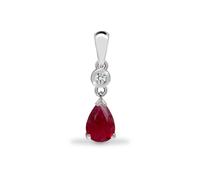 Jewelco London 9ct White Gold Rub Over Set 0.04ct Diamond and Pear Red 0.66ct Ruby Happy Tears Solitaire Drop Pendant - 9P146