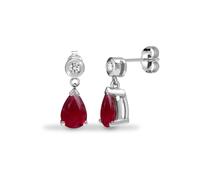 Jewelco London 9ct White Gold Rub Over Set Round H I1 0.08ct Diamond and Pear Red 1.46ct Ruby Tears of Joy Drop Earrings - 9E201
