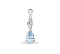 Jewelco London 9ct White Gold Rubover 0.04ct Diamond and Pear Blue 0.55ct Aquamarine Happy Tears Solitaire Drop Pendant