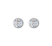 Jewelco London 9ct White Gold White Round Brilliant Cubic Zirconia Rub Over Solitaire Stud Earrings, 4mm ½ Carat - JES158