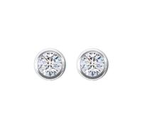 Jewelco London 9ct White Gold White Round Brilliant CZ Rub Over Solitaire Stud Earrings, 5mm 1 Carat - JES159