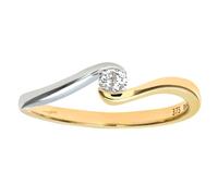 Jewelco London 9ct White & Yellow Gold Round 10pts Diamond Curved Wave Crossover Solitaire Engagement Ring 4mm