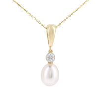 Jewelco London 9ct Yellow Gold Round 1pts Diamond Pear Pearl 8x12mm Lightbulb Cap Pendant Necklace 18 inch 46cm - PP0AXL6072YPRL