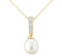 Jewelco London 9ct Yellow Gold Round 3pts Diamond Oval Pearl 7x9mm Lollipop Moon Pendant Necklace 18 inch 46cm - PP0AXL5686YPRL