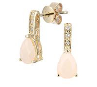 Jewelco London 9ct Yellow Gold Round 3pts Diamond Pear 1.15ct Opal Teardrop Drop Earrings - DE1AXL602YPOP