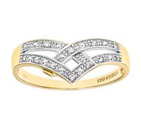 Jewelco London 9ct Yellow Gold Round 5pts Diamond Split Crossover Pave Wishbone Eternity Ring 2mm