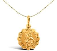 Jewelco London 9ct Yellow Gold Scallop Edged St Christopher Medallion Pendant