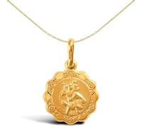 Jewelco London 9ct Yellow Gold Scallop Edged St Christopher Medallion Pendant