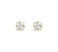 Jewelco London 9ct Yellow Gold White Square CZ Claw Set Solitaire Stud Earrings, 4mm 1 Carat - JES196