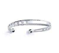 Jewelco London Boys Sterling Silver Barked Curb Link ID Torque Baby Bangle Bracelet - BN61