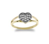 Jewelco London Girls 9ct Gold White Round Brilliant Cubic Zirconia Love Heart Split Shoulders Baby Ring 7mm