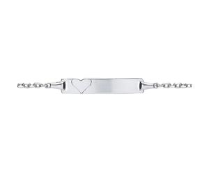 Jewelco London Girls Rhodium Plated Sterling Silver Love Heart Trace Belcher ID Identity Bracelet 5mm 5 / 6 inch - ID22
