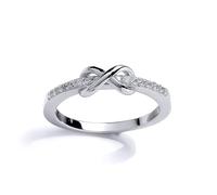 Jewelco London Girls Sterling Silver Cubic Zirconia Kiss Crossover Infinity Eternity Ring - Size I