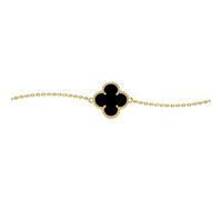 Jewelco London Gold-plated Silver Black Clover Onyx Lucky Charm Chain Bracelet 7-8.5" - ABB237-GP