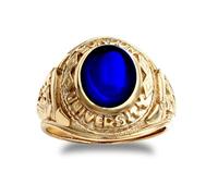 Jewelco London Gold-Plated Silver Blue Oval Cabochon CZ Solitaire London University College Graduation Class Ring