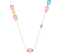 Jewelco London Gold-Plated Silver Blue Peach Amber Pill Agate Lucky Dip Pastel Candy Station Necklace - GVK550