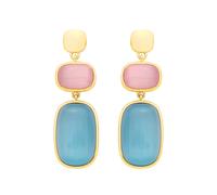 Jewelco London Gold-Plated Silver Blue Pink Peach Oval Cushion Agate Lucky Dip Pastel Candy Pebble Drop Earrings - EAG1354
