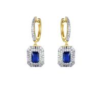 Jewelco London Gold-plated Silver Blue Radiant & Baguette CZ Octagon Royal Cluster Eternity Huggie Hoop Drop Earrings