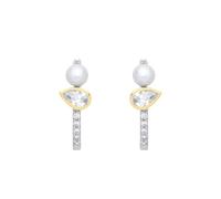 Jewelco London Gold-Plated Silver Button & Pear Pearl & CZ Full Moon Toi et Moi Raindrop J-Hoop Drop Earrings
