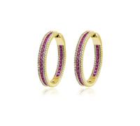 Jewelco London Gold-Plated Silver Red Princess CZ Inside Out Channel Set Eternity Hoop Earrings 18mm ½oz - AER150-GP