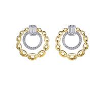 Jewelco London Gold-plated Silver White Baguette Cubic Zirconia Rolo Chain Link Door Knocker Circle Drop Earrings
