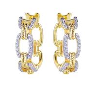 Jewelco London Gold-plated Silver White Round Cubic Zirconia Twisted Rope TV Rectangular Chain Link Hoop Earrings