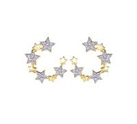 Jewelco London Gold-plated Silver White Round CZ Alternating Twinkle Star Circular Cluster Belt Drop Earrings