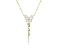 Jewelco London Gold-plated Silver White Round CZ Pave Butterfly Trail Rectangular Lavalier Necklace, 16.5-18.5"