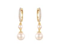 Jewelco London Gold-plated Silver White Round Pearl & Cubic Zirconia Double Full Moon Eternity Huggie Octagonal Hoop Drop Earrings