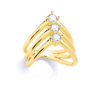Jewelco London Gold Plated Sterling Silver CZ Triple Wishbone Style Ring