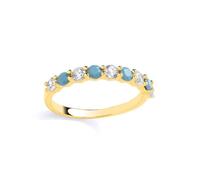Jewelco London Gold Plated Sterling Silver CZ & Turquoise Half Eternity Ring