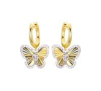 Jewelco London Gold-plated Sterling Silver White Pear Cubic Zirconia Butterfly Halo Fluted Sunburst Huggie Drop Earrings