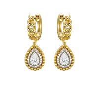 Jewelco London Gold-plated Sterling Silver White Pear Cubic Zirconia Curb Link Huggie Hoop Beaded Drop Earrings - AER198-GP