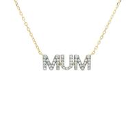 Jewelco London Gold-plated Sterling Silver White Round Cubic Zirconia MUM Nameplate Pave Lavalier Necklace