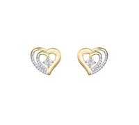 Jewelco London Gold-plated Sterling Silver White Round Cubic Zirconia Solitaire Love Heart Stud Earrings