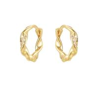 Jewelco London Gold-plated Sterling Silver White Round Cubic Zirconia Twisted Ribbon Pave Hoop Earrings 14mm