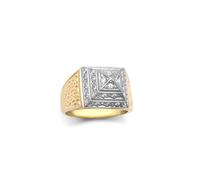 Jewelco London Kids Solid 9ct 2-Colour Gold CZ Egyptian Pyramid 10mm Signet Pinky Ring