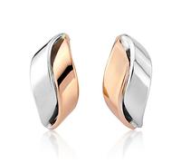Jewelco London Ladies 9ct White Pink Rose Gold Wavy Ribbon Stud Drop Earrings 7 x 15mm