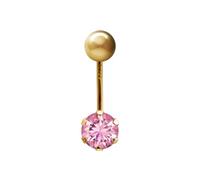 Jewelco London Ladies 9ct Yellow Gold 6mm Cubic Zirconia Solitaire Banana Belly Bar Body Piercing 10mm Pink