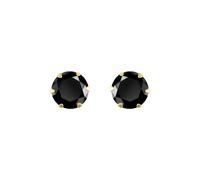 Jewelco London Ladies 9ct Yellow Gold Black Round Brilliant CZ Solitaire Claw Set Stud Earrings, 6mm 1.75CTS - JES321