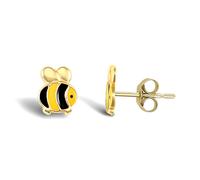 Jewelco London Ladies 9ct Yellow Gold Enamel Bumble Bee Stud Earrings - JES246