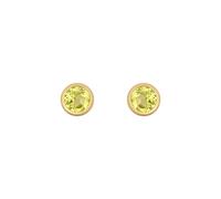 Jewelco London Ladies 9ct Yellow Gold Light Green Round Peridot Donut Bezel Solitaire Stud Earrings, 3mm 0.20CTS - JES357